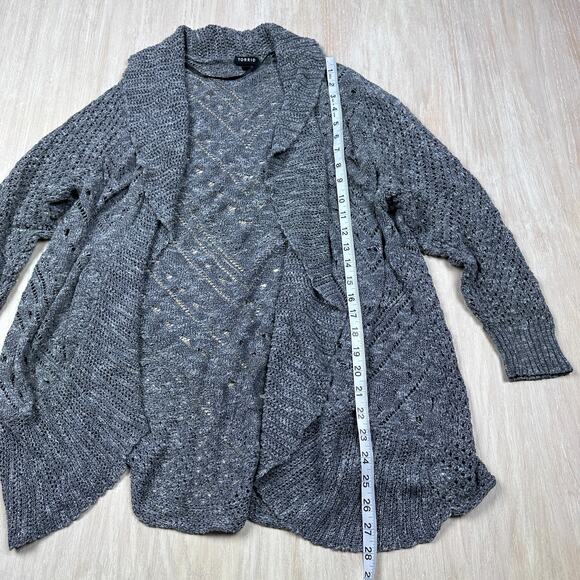Torrid Gray Pointelle Cardigan Curved Hem Open Front Cardigan Sweater Plus 3X - Picture 11 of 14